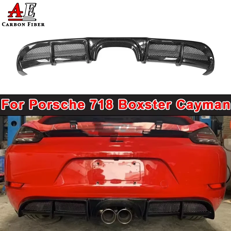 For Porsche 718 Boxster Cayman Carbon Fiber Rear Bumper Spoiler Lip Diffuser Exhaust Splitter Car Accessories Body Kit