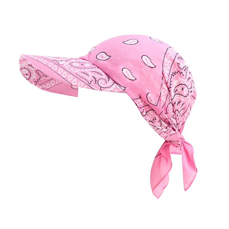 New Women Cotton Paisley Head Scarf Visor Hat With Wide Brim Sunhat Summer Beach UV Protection Sun Hats Adjustable Baseball Cap