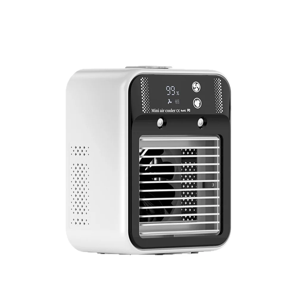 Mini Air Conditioning Fan with Spray Humidification and Rechargeable Battery Portable Desktop Water Cooling Fan for Dormitory