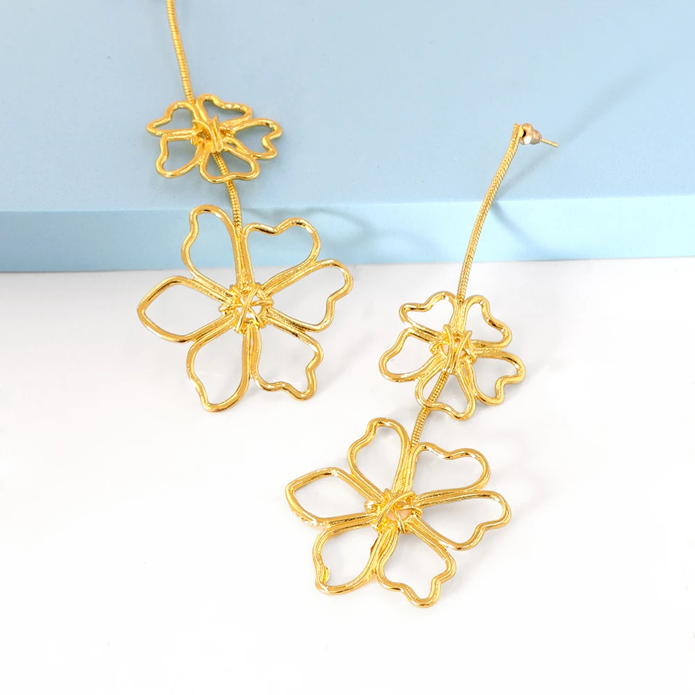 New Retro Long Metal Earrings Drop Earrings High Quality Flower Earrings Fashion Jewelry For Women Gift Wholesale