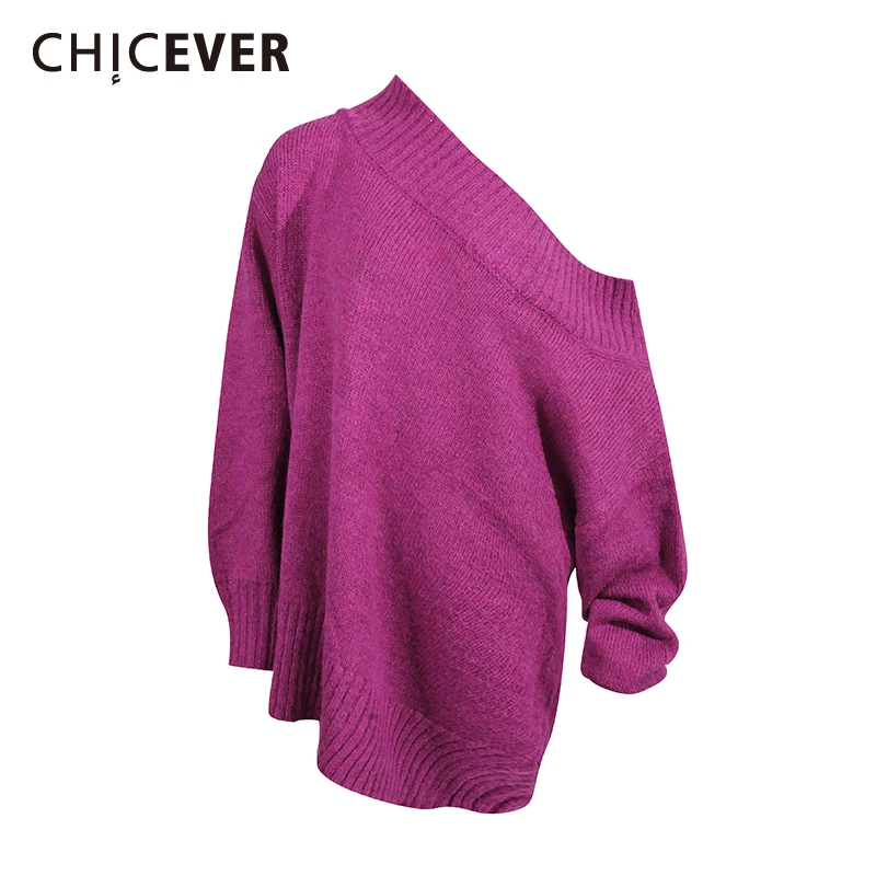 

CHICEVER однотонный свитер со складками, женский косой воротник, длинный рукав, свободные повседневные женские свитера для ленивых, осенний новый модный стиль