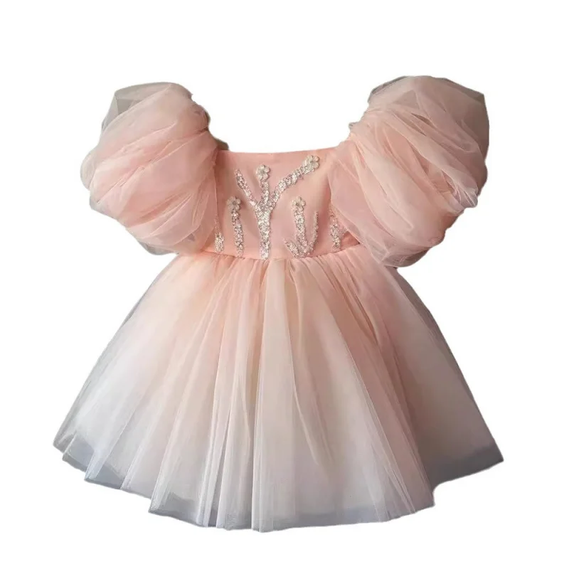 Vestido de verão para meninas, festa de aniversário, vestido de princesa, primeiro aniversário infantil, flor, vestido curto bufante