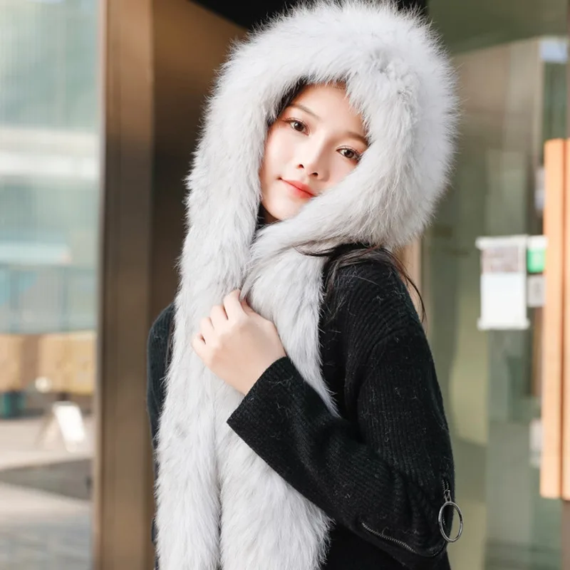 Real Fox Fur Hat Thickened Warm Fur Wind And Snow Hat Whole Leather Double-sided Woven Fur Scarf Hat Outdoor Fluffy Fur Cap