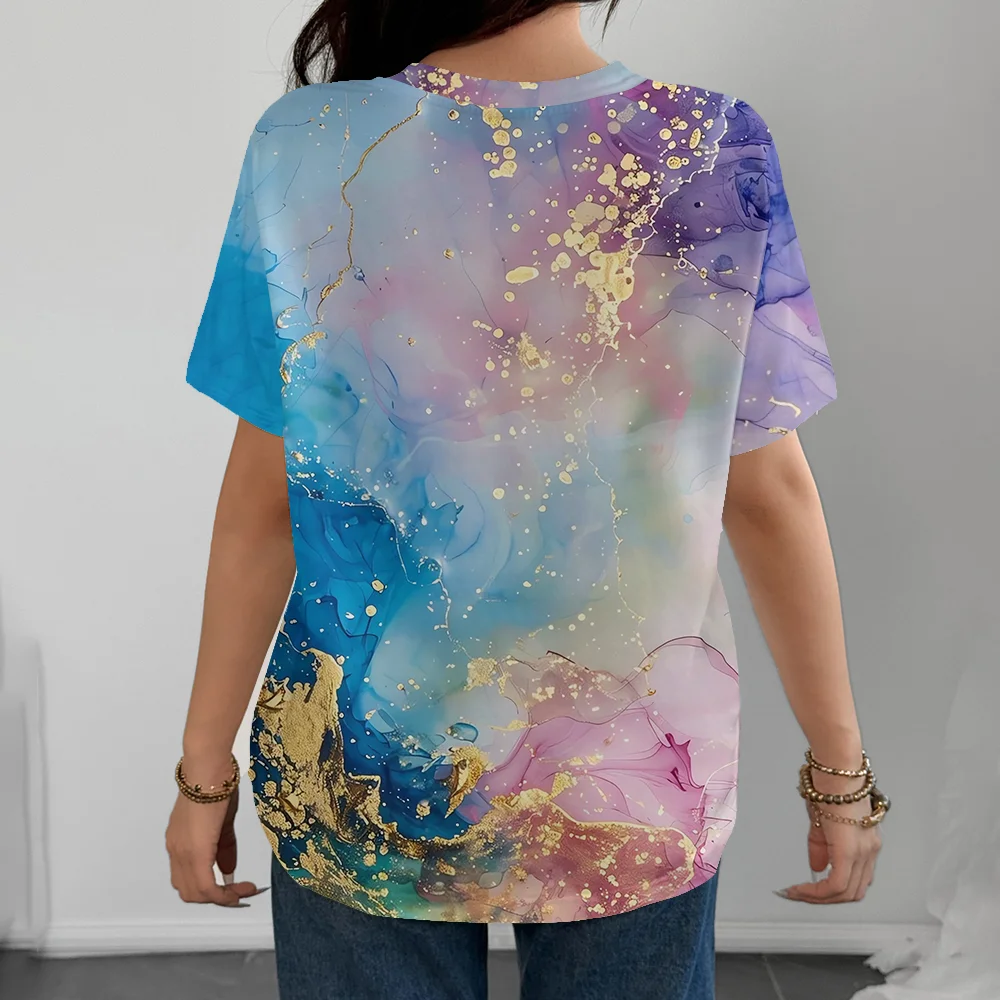 

Modern Design Abstract Splash Art Women's T-shirt Casual Fashion Comfortable Purple Pink Blue Short Sleeve