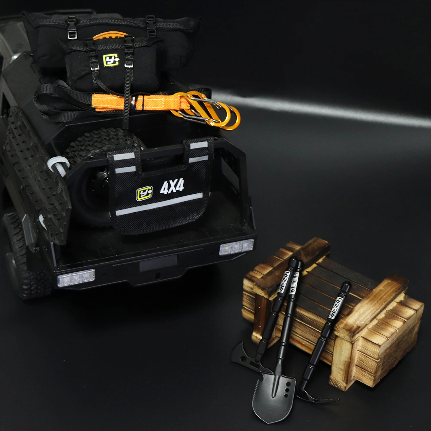 8Pcs RC Simulation Sand Ladder Recovery Board Rescue Rope Shovel Roof Travel Bag Cable Flag For 1/10 RC Crawler Car Trx4 Scx10