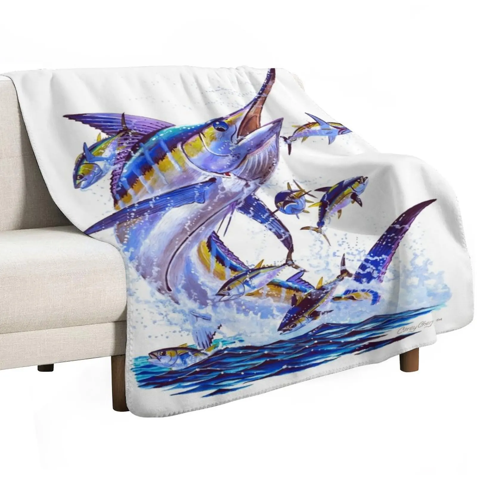 blue marlin and tunas Throw Blanket Large warm winter Nap Loose Furrys Polar Blankets
