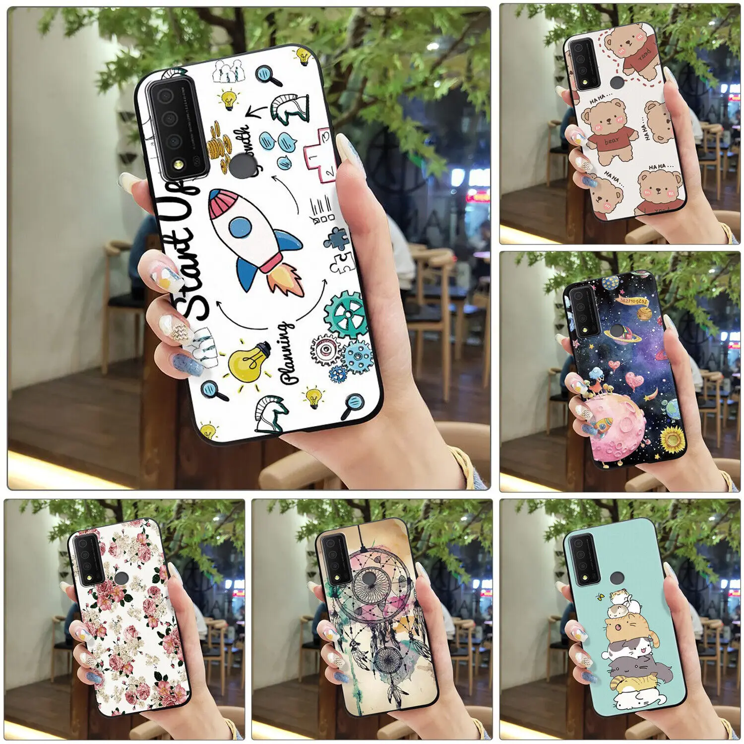 For TCL 30 XE 20R 5G 30v Stylus 5G Slim Ultra Rubber Silicone Phone Case Cover Luxury Shockproof Cute Cartoon Flower Cat