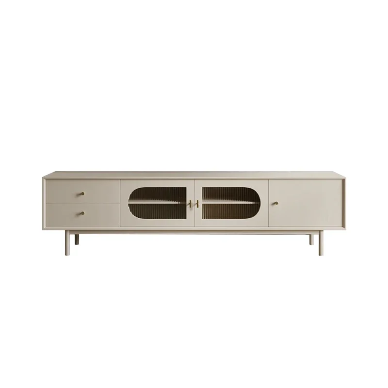 XK French Entry Lux Cream Style Small Apartment TV Cabinet Stone Plate TV Cabinet and Tea Table Combination