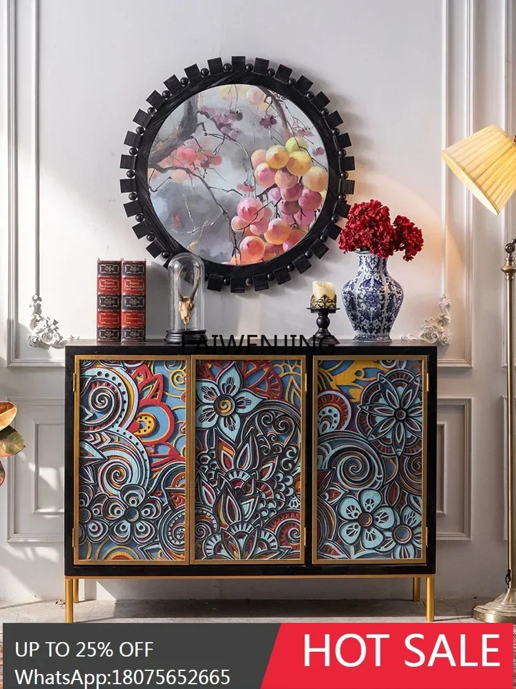 MJY stacked carved solid wood porch cabinet corner pastoral living room dining side cabinet art locker master design