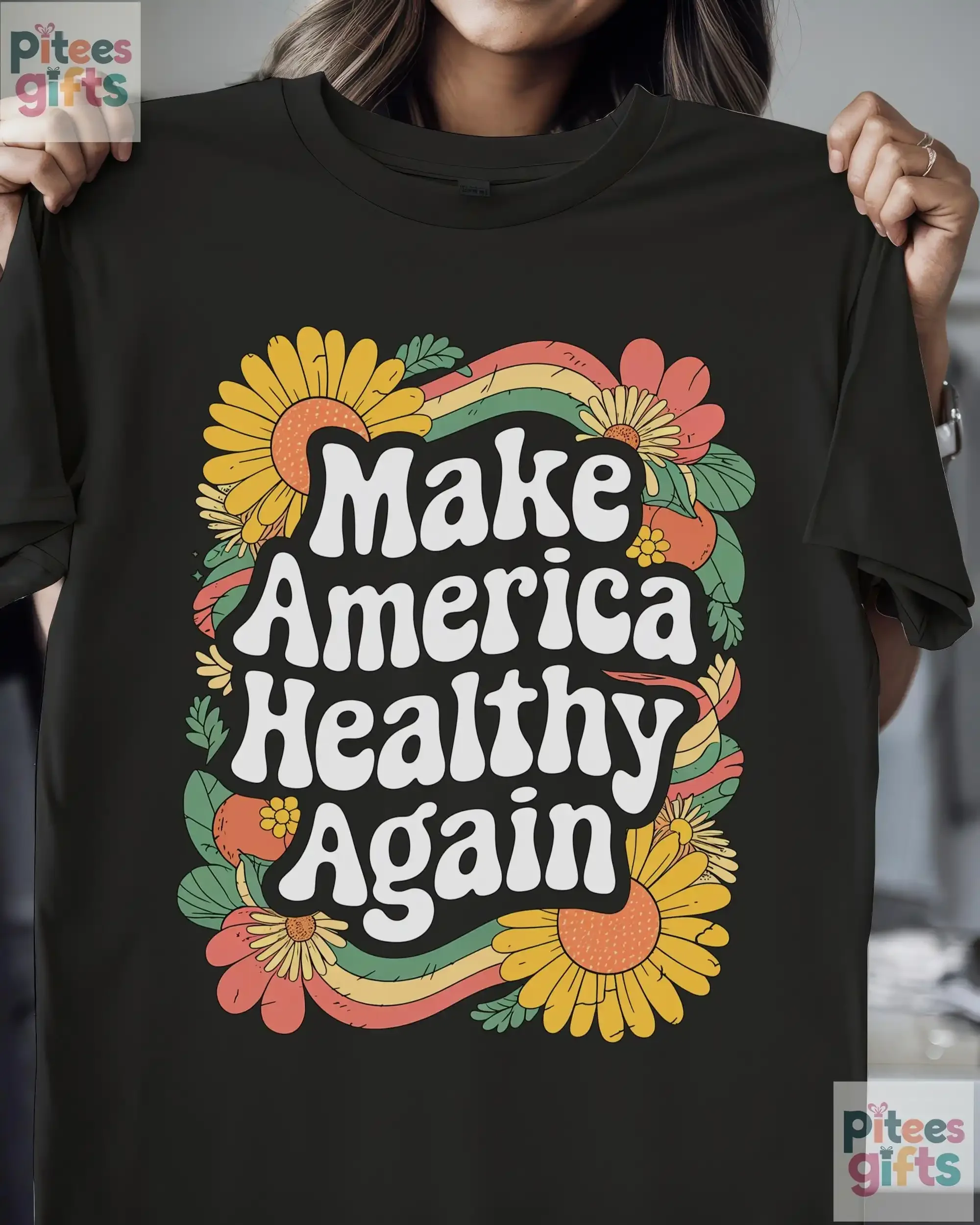 MAHA Groovy Floral Make America Healthy Again MAGA RFK Jr 70s T Shirt Women Retro Family SweaT