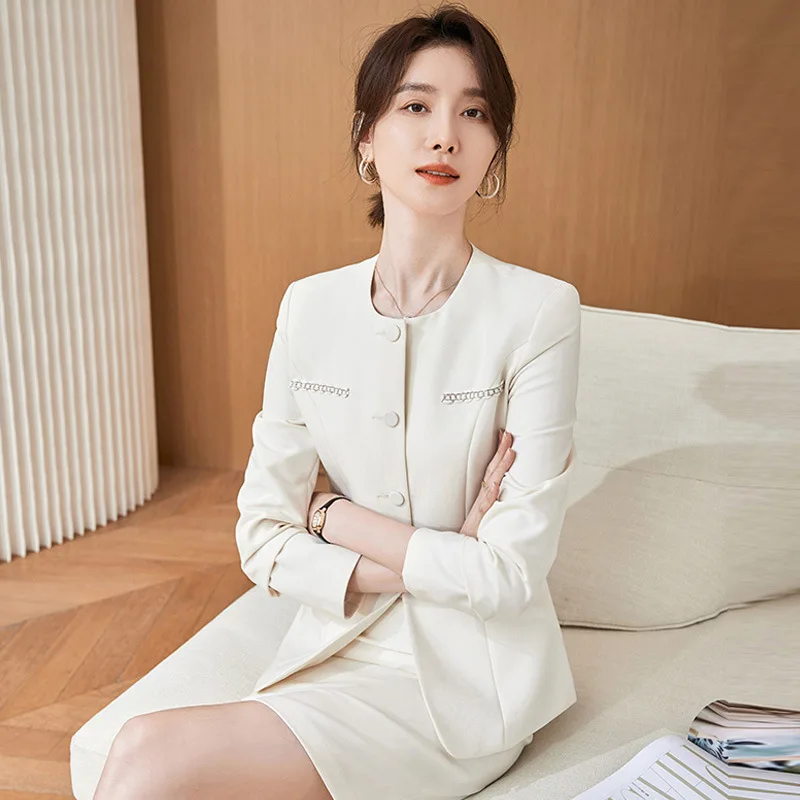 Collarless Suit Business Suit Women's Fashionable Elegant Socialite Lady's Suit Jewelry Shop Hotel Receptionist Uniform Work Clo