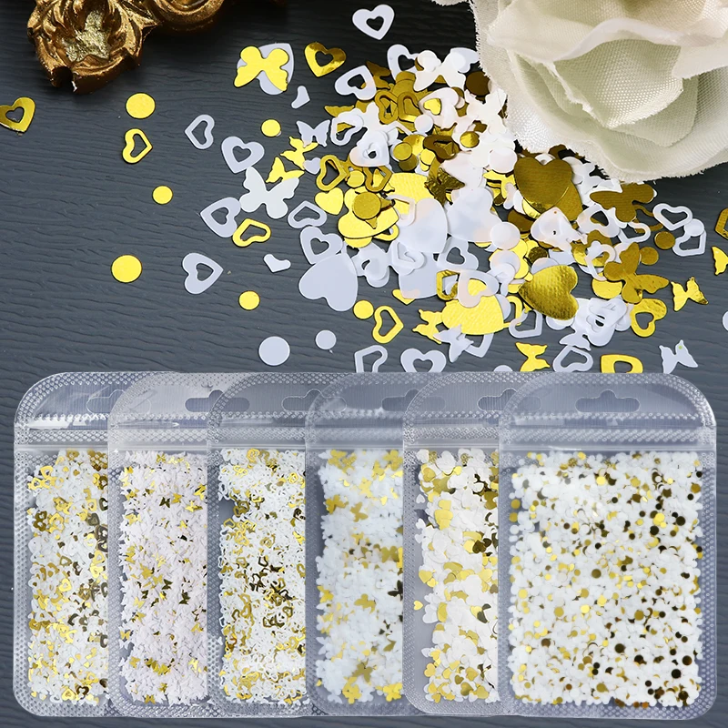 6 Bags Butterfly Resin Filling White Glitter For Epoxy Resin Filler Shiny Gold Bubble Round Shape Sequins DIY Resin Mold Fillers