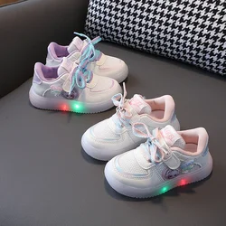 LED Shine Children's Shoes 1-6 Years Old Girl Flashing Light Sneakers Mesh Board Shoes Small White Sneaker Children Casual Shoes