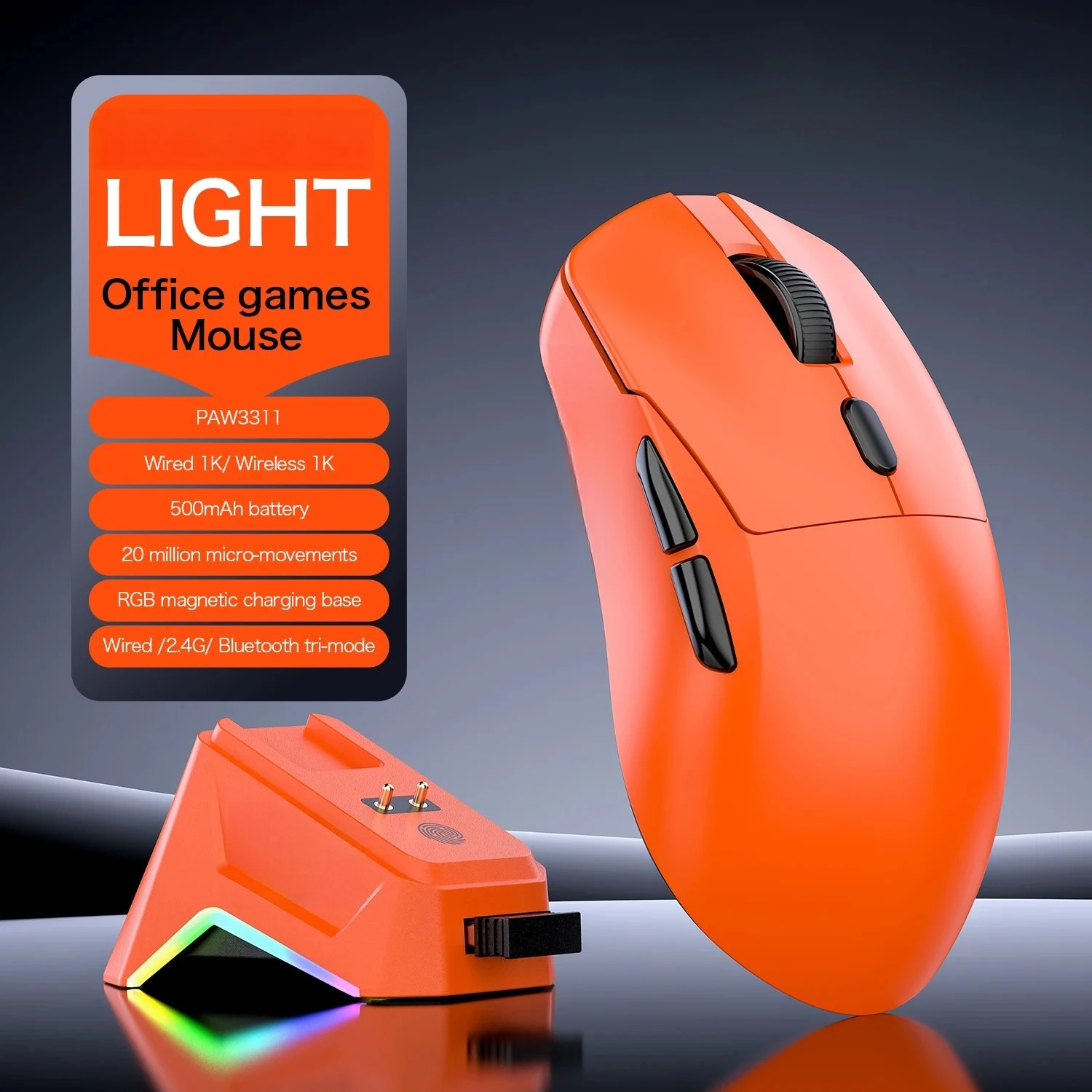 M3 Bluetooth Wireless Mouse,63g Lightweight,Ergonomic Gaming Mouse for Computer & Esports,Rechargeable Bluetooth 5.0 / Dual-Mode