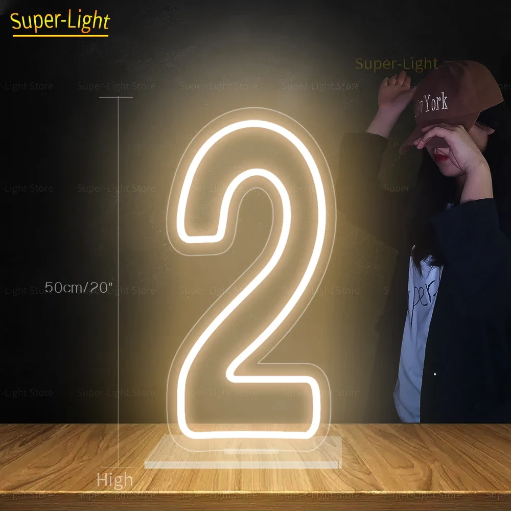 

Big Warm White LED Numbers Set 0 1 2 3 4 5 6 7 8 9 Digital Neon Signs for Birthday Party LED Light Up Signs Wedding Decor