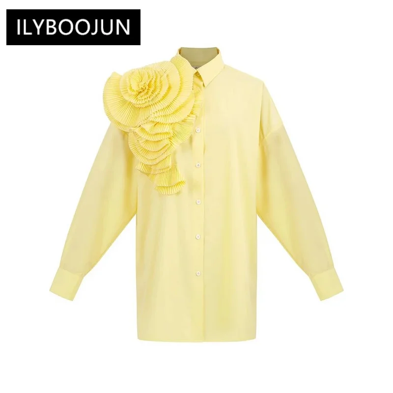 Solid Patchwork Appliques Shirts For Women Lapel Long Sleeve Spliced Button Casual Blouse Female Fashion Clothing For Women 2023