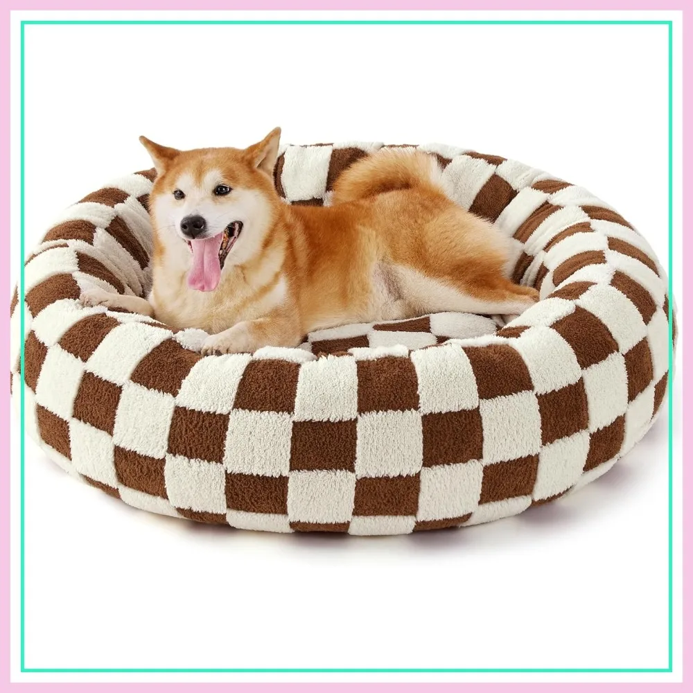 

Round Large Dog Bed, Anti-Anxiety Calming Donut Cat Bed, Washable Plush & Anti-Slip Bottom, 36 Inch, Brown