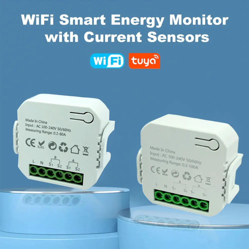 

Solar PV System Tuya WiFi Smart Energy Meter Transformer Detect Generation Consume Bidirectional Monitoring APP Control CT