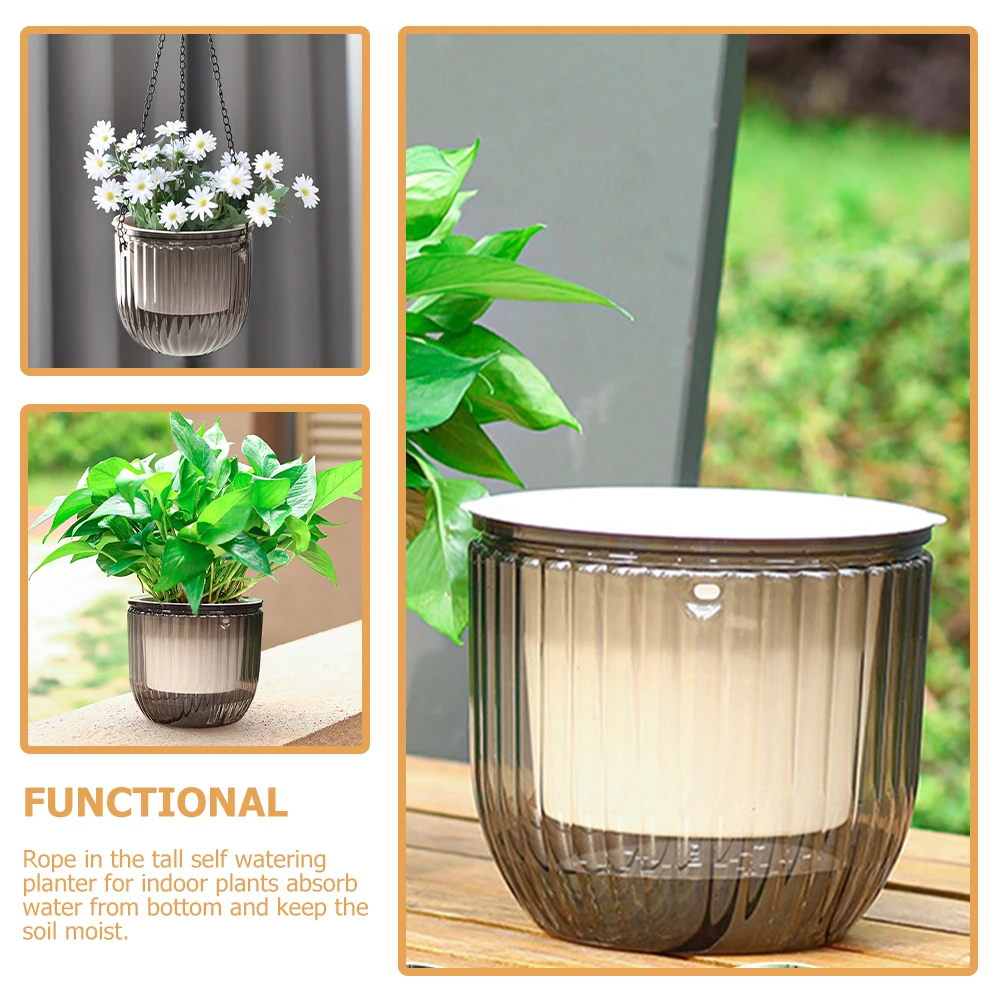 

Resin Hanging Basket Planter Self Watering Flower Pot Grey Baskets Plant Container Balcony Garden Yard Decor