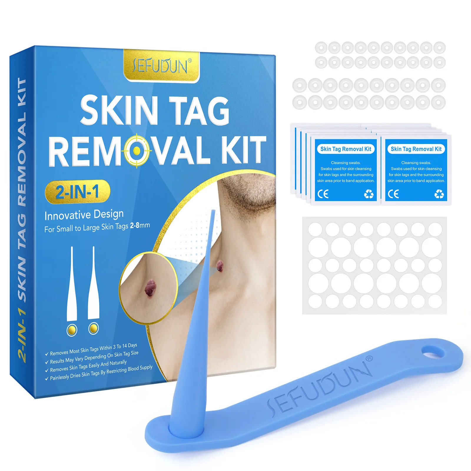 Skin Tag Removal Kit For Small to Large Skin Tags 2-8mm for Home Use, Safe and Effective Skin Remover Bands With Cleansing Swabs