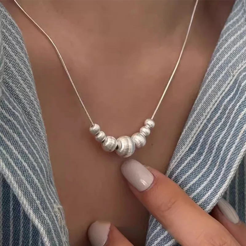 Foxanry Scrub Ball Beaded Necklaces For Women Girls Minimalist Classic Elegant Fashion Personality Clavicle Chain Party Jewelry