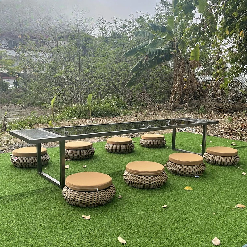 

Outdoor courtyard rattan table and chair combination indoor and outdoor villa terrace small coffee table balcony simple leisure