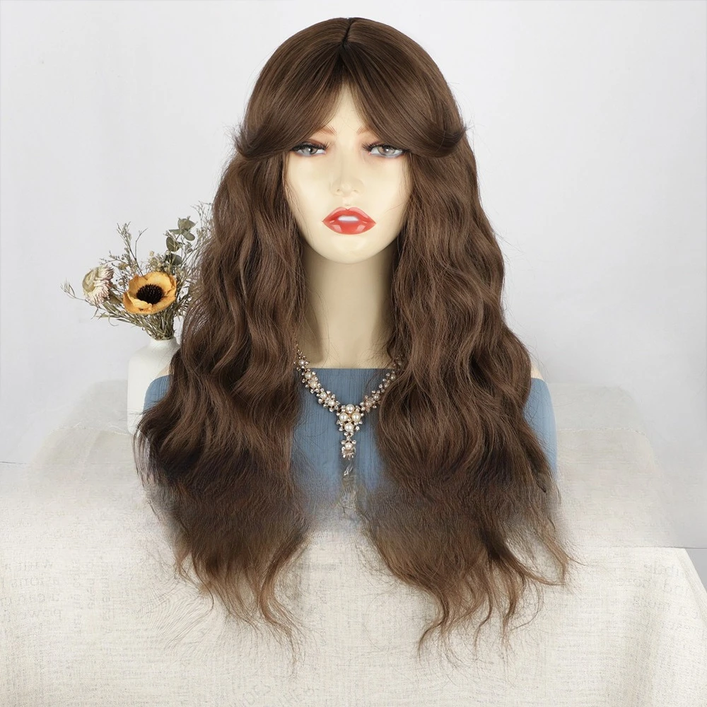 شعر مستعار أنثى متوسط الطول شعر مجعد آلية الألياف الكيميائية ارتفاع درجة الحرارة الحرير القبعات الباروكات #4