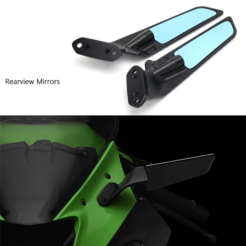 

Well Motorcycle Mirror Blue Anti-Glare Wind Wing Rotating Rearview Mirror Kit For Kawasaki NINJA 636 ZX-6R ZX6R 2019-2024