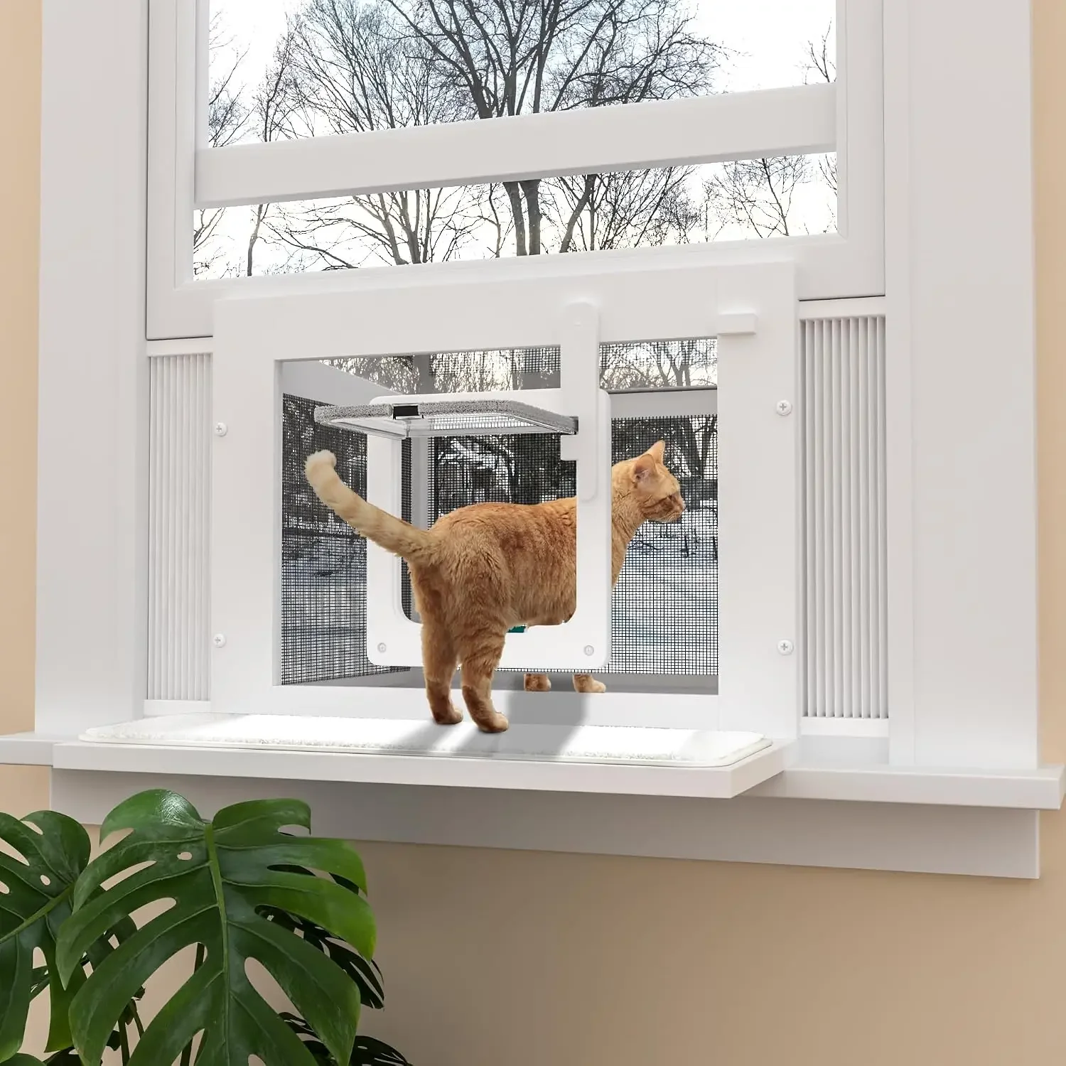 Winter Cat Window Box with Removable Windproof Cover, Bug-Proof Mesh, Fits 24.3–38.8