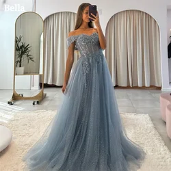 Bella-Vestidos De graduación con hombros descubiertos, Apliques De encaje, corte en A, vestido De novia personalizado sin mangas hasta el suelo, Vestidos De Fiesta