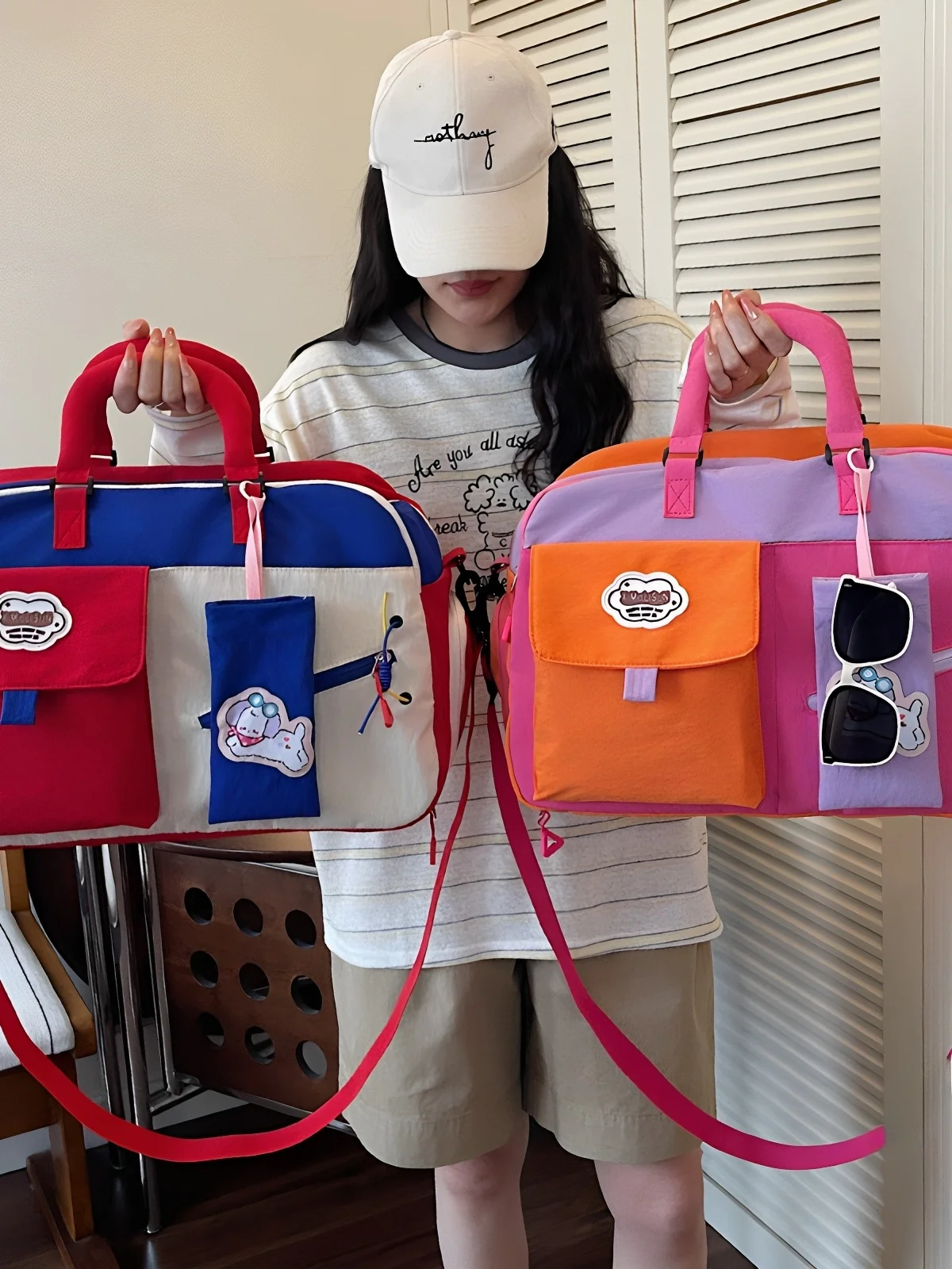 large-capacity-sporty-women's-travel-bag-color-block-handheld-lightweight-waterproof-fitness-bag-outdoor-storage-bag