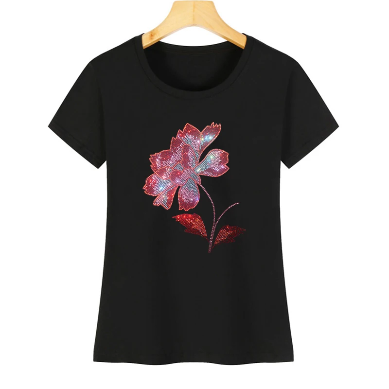 

Women's Summer Casual T-Shirt with Fashionable Rhinestones, High-Quality Icesilk Cotton, Extra Sparkle in KTV and Stage Lighting