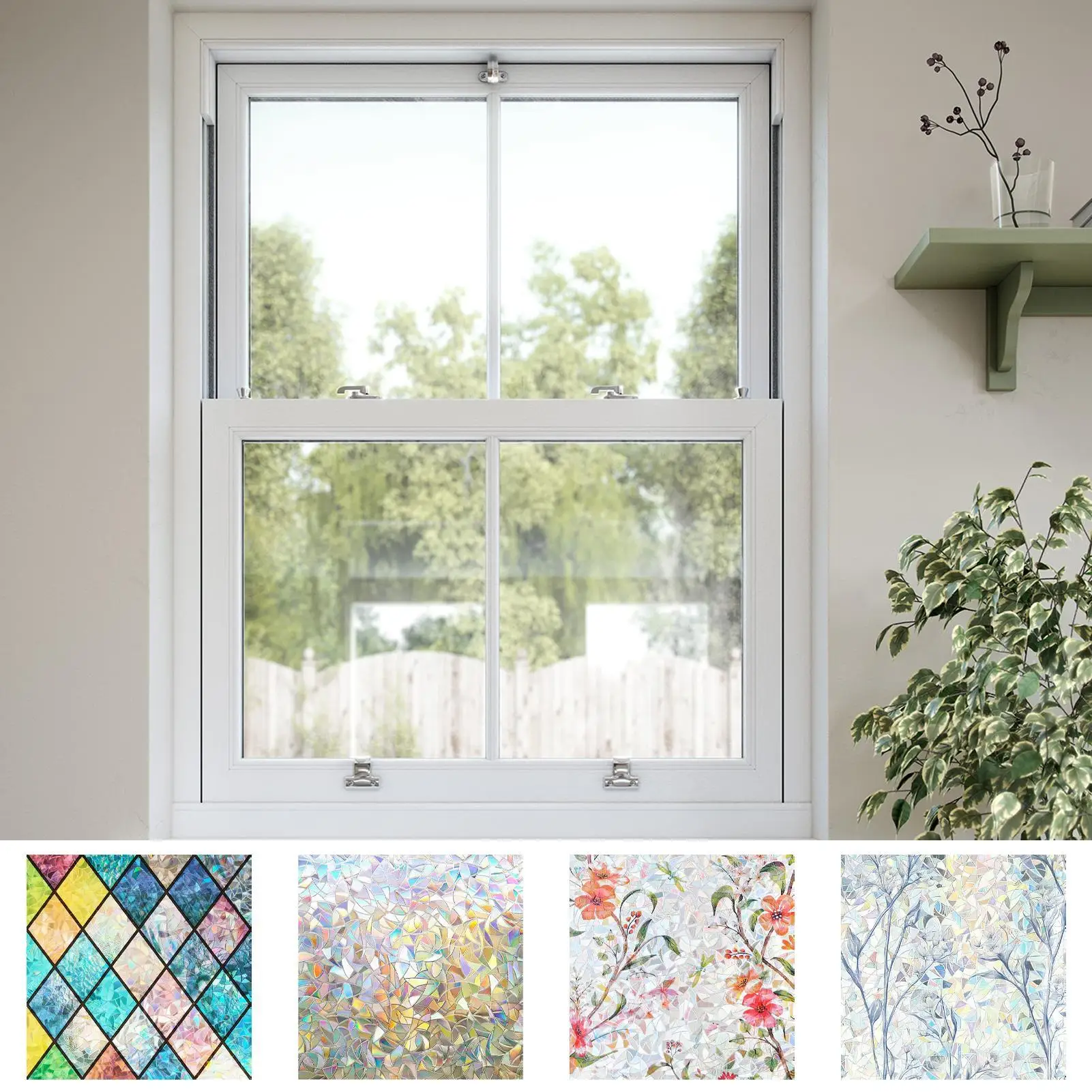 Window Privacy Film Non-adhesive Anti-Glare Heat-Blocking Static Window Privacy Film for Home Apartment College Dorm Hotel
