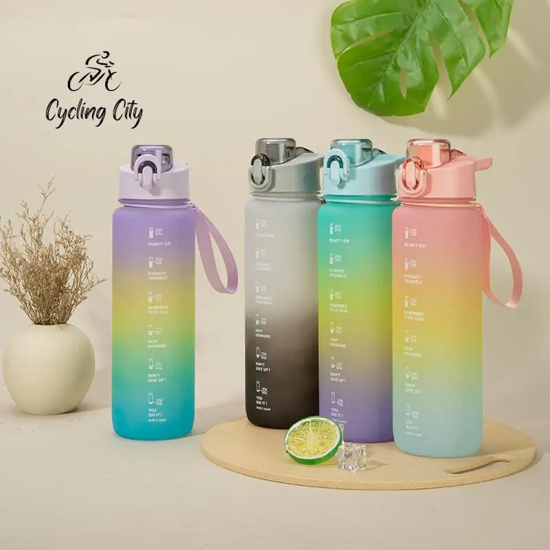 

Cycling City Color Gradient Cup Outdoor Riding Sports Water Bottle Frosted Rainbow Water Bottle 1000ML Large Capacity Water Cup