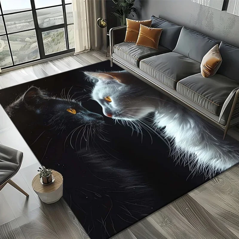 

Cat Print Carpet White Cat Black Cat Design Living Room Rug Creative Home Decor Non-slip Mat for Bedroom Study Multiple Sizes