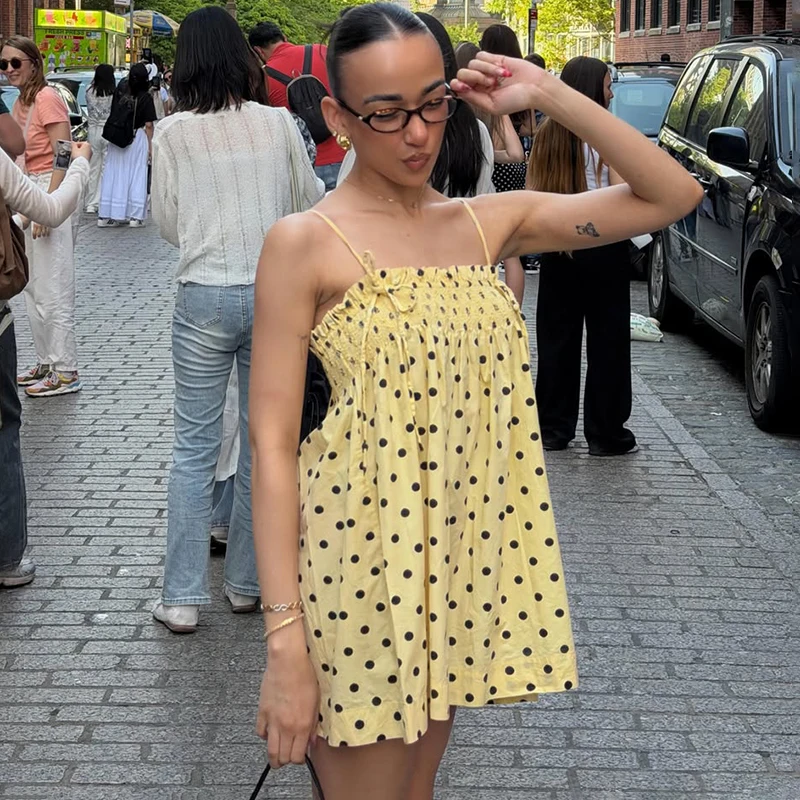

TARUXY Stylish Polka-Dot Bow Dress Women's Sleeveless One Shoulder Sexy Backless Vacation Slip Dress 2026 Summer New Party Dress