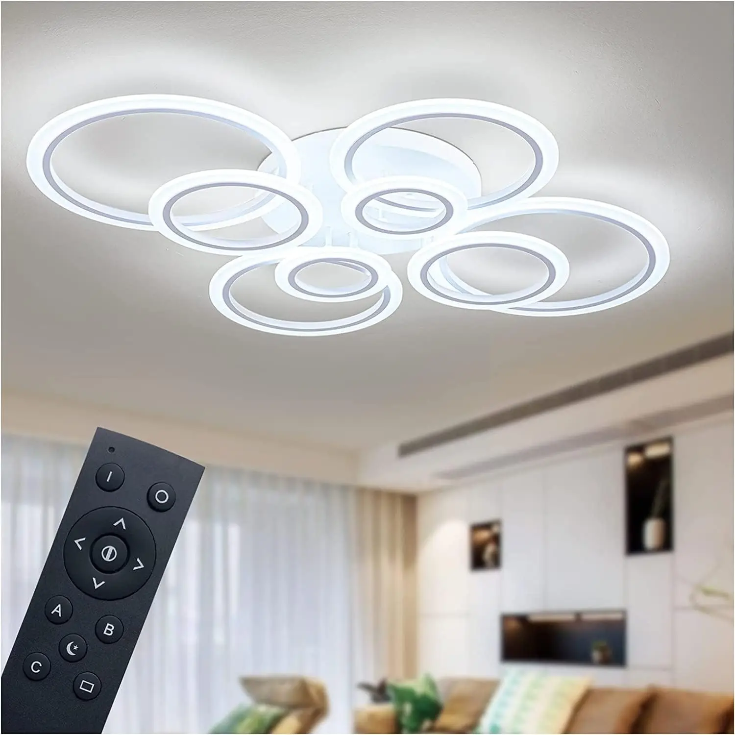 Modern Led Ceiling Light, Dimmable Led Chandelier Flush Mount Ceiling Lights, Remote Control Acrylic Ring Ceiling Lamp Fixture