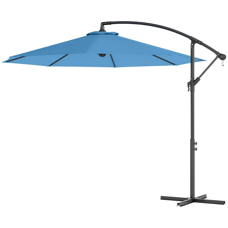 Blue cantilevered garden umbrella, UV and waterproof material, cross base (excluding weight)