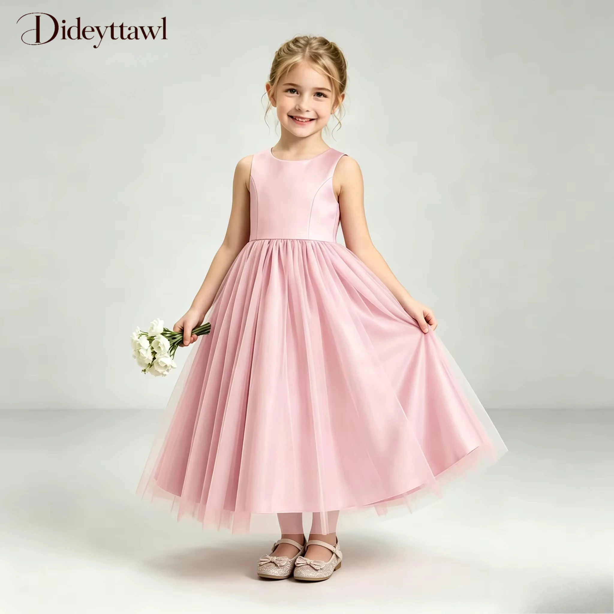 Girls Sleeveless Heart Cutout Back Flower Girl Dress Multi Color Available Kids Pageant Gown Big Bow Tulle Long Dress For Party