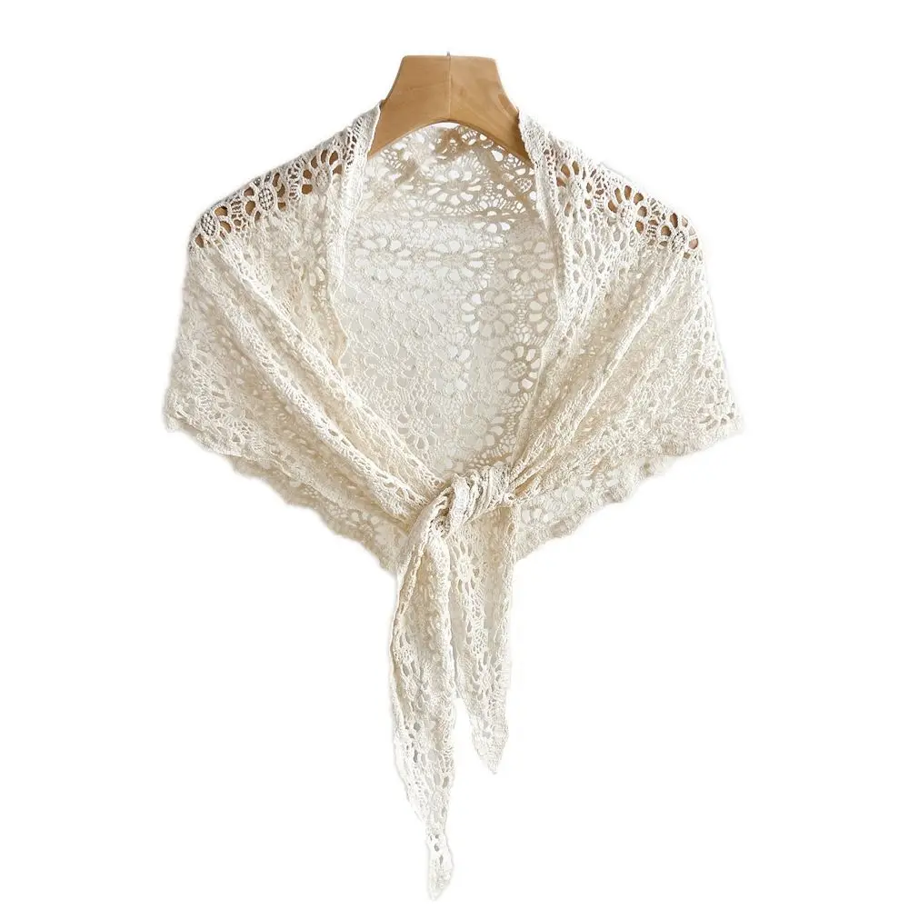 

Elegant Fake Collar Knitted Triangle Scarf Ethnic Style White Hollow Out Lace Shawl Cloak Clothes Decoration Fart Curtain Women