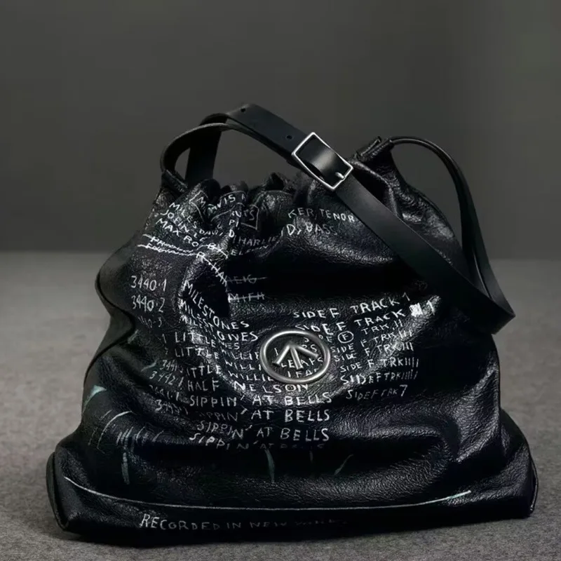 GROTTO Fashion 2025 New High-End Basque Alphabet Garbage Bag Wrinkled Retro Personality Single-Shoulder Crossbody Bag