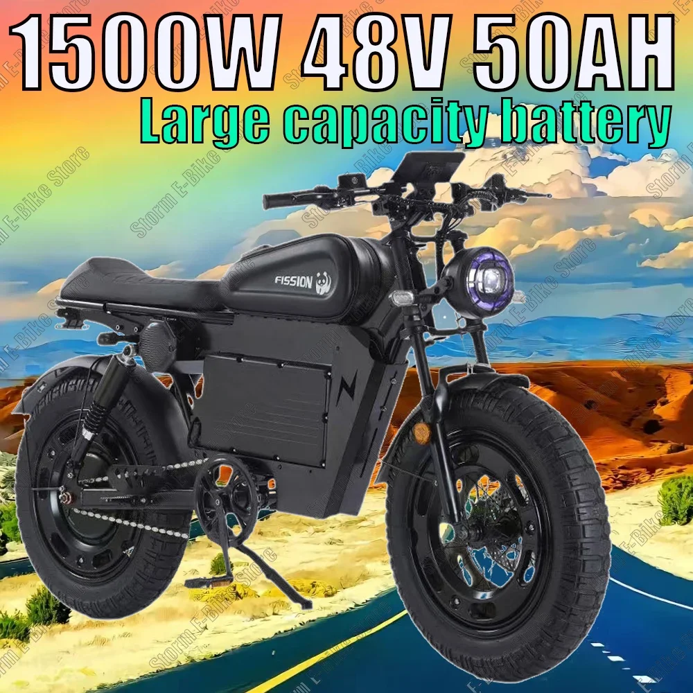 Black Warrior All Terrain Ebike 1500W48V50AH 20*5.0 Inch Fat Tire Mountain Snow Electric Bike Off-road Electric Motorcycle Style