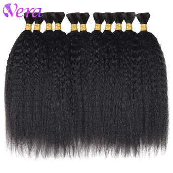 Cheveux humains en vrac pour tressage, 100% cheveux humains, faisceaux de tresses Boho, crépus et raides, sans trame, noir naturel