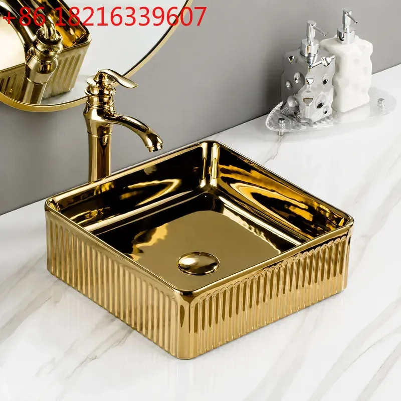 YAOVertical Pattern Electroplating Gold Art Ceramic Basin Platform Wash Basin for Middle East Southeast Asia Thailand Export
