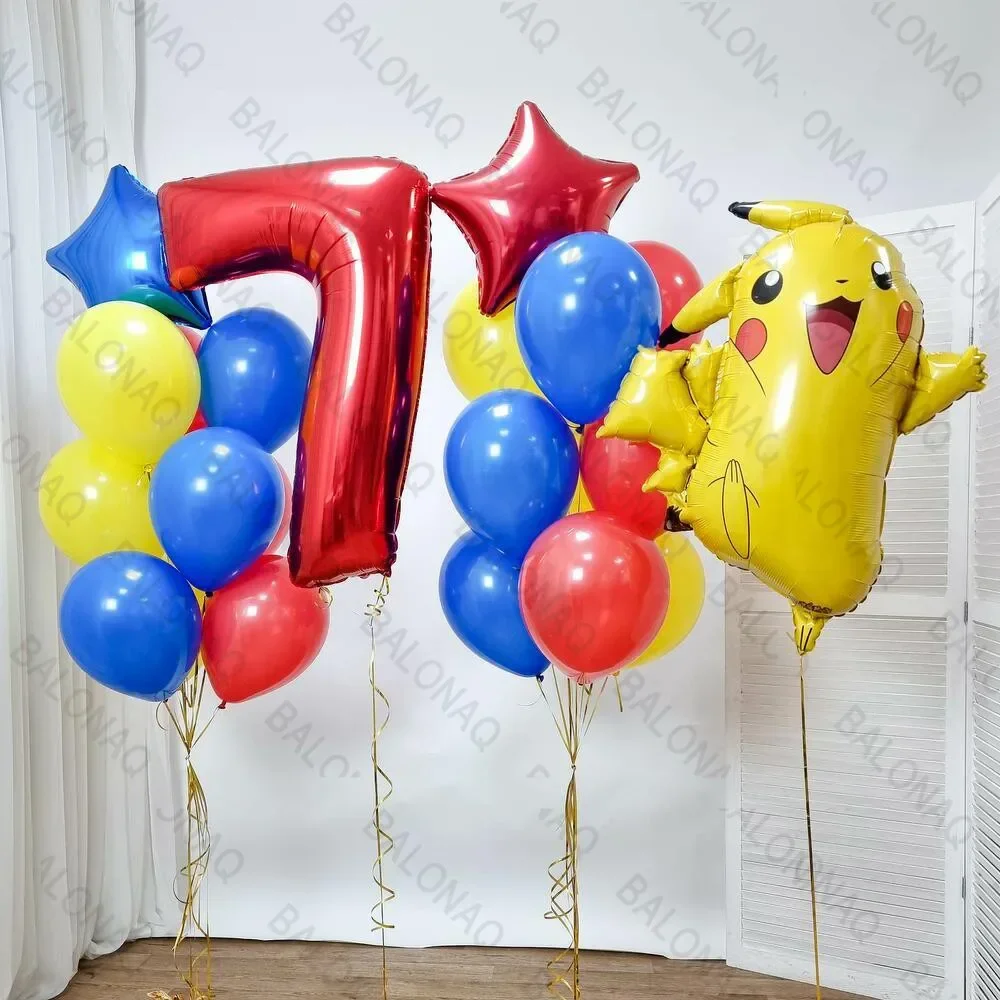 18pcs Cartoon Pokemon Pikachu Charmander Squirtle Bulbasaur Balloon Number Set Kids Birthday Party Decoration Latex Balloon Toy