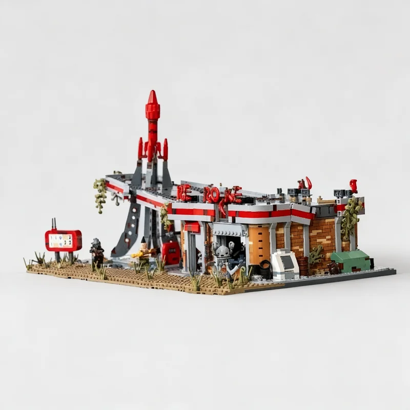 3259PCS MOC Post Apocalyptic Truck Stop Gas Station Building Model Custom Puzzle Architecture DIY Assembly Educational Toy Gift