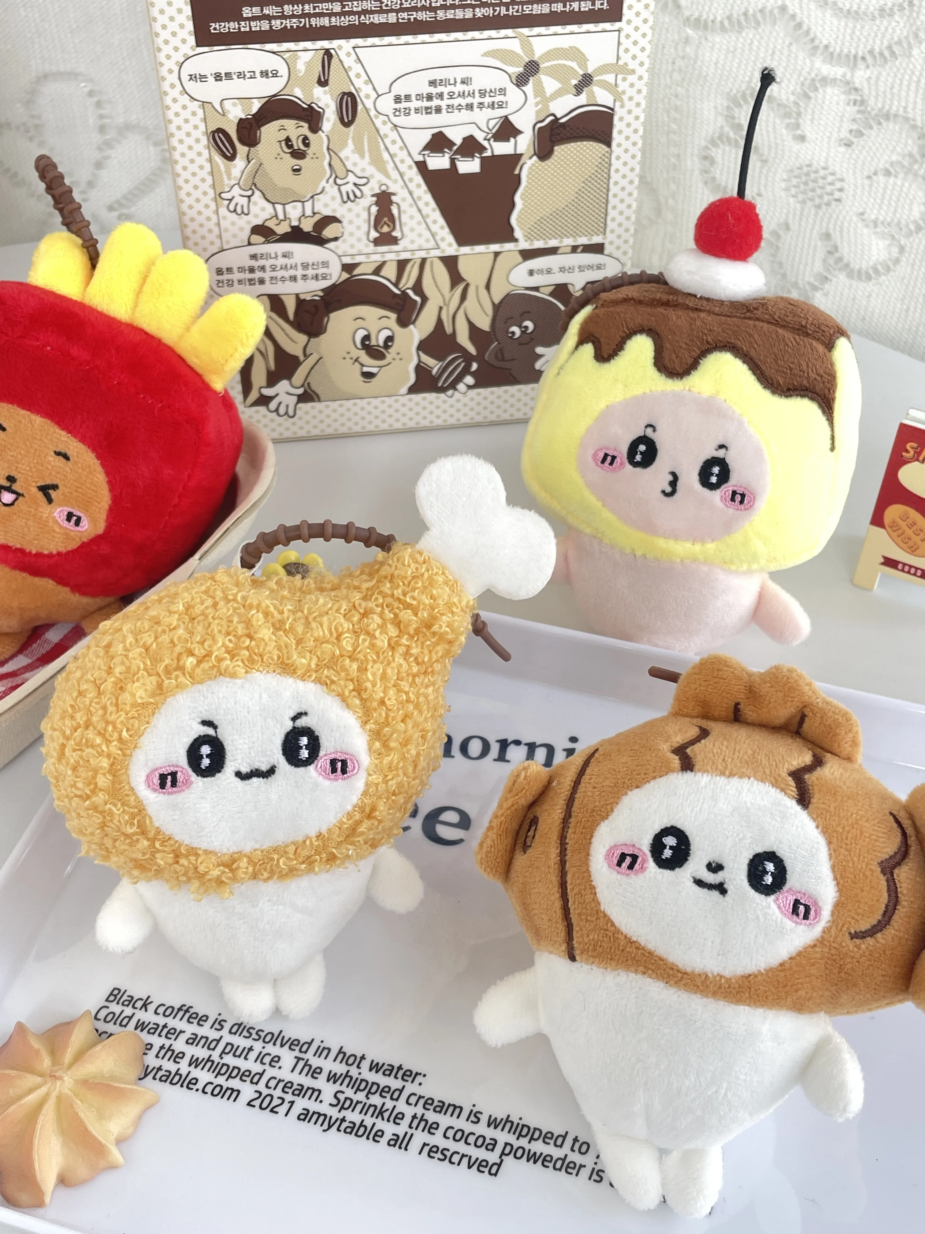 Cute kitten cake plush pendant fries doll kawaii doll soft padded ornament bag hanging pendant couple keychain gift