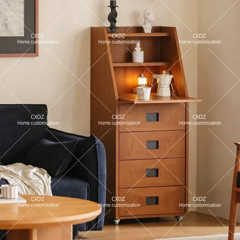 Solid Wood Antique Multi-functional Bookcase Removable Dressing Cabinet Natural Teak Storage Narrow Vertical Cabinet for