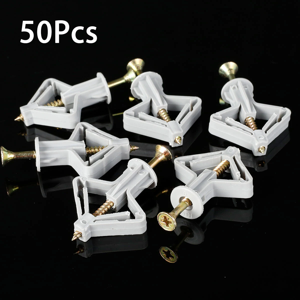 

50pcs Expansion Tube Plasterboard Anchor Kit Plastic Hollow Wall Screw Fixings Anti Rotate Drywall Stable Butterfly Type