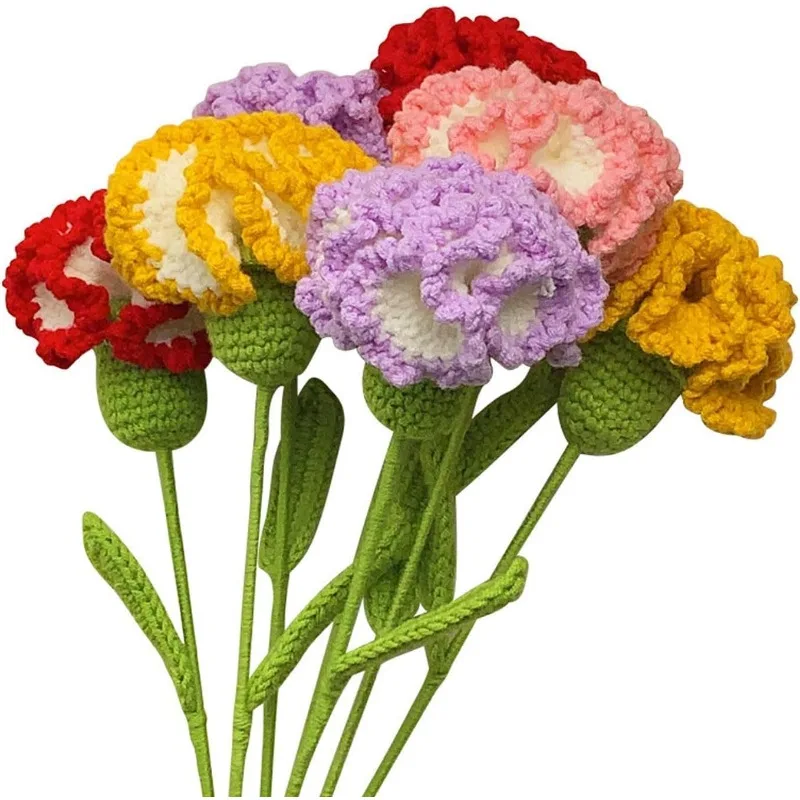 1pcs Carnations Crocheted Flowers for Weddings Decorations Home Decor DIY Decor Crochet Bouquet for Mother's Day Birthday